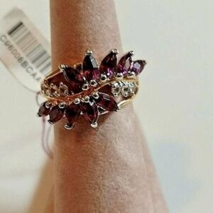 Amethyst Birthstone Ring Lovely Waterfall Cluster With Rhinestones Size 6 NWT